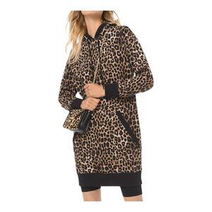MICHAEL KORS NWT Women's Leopard Print Long Sleeve Cotton Terry Hoodie Dress Sml